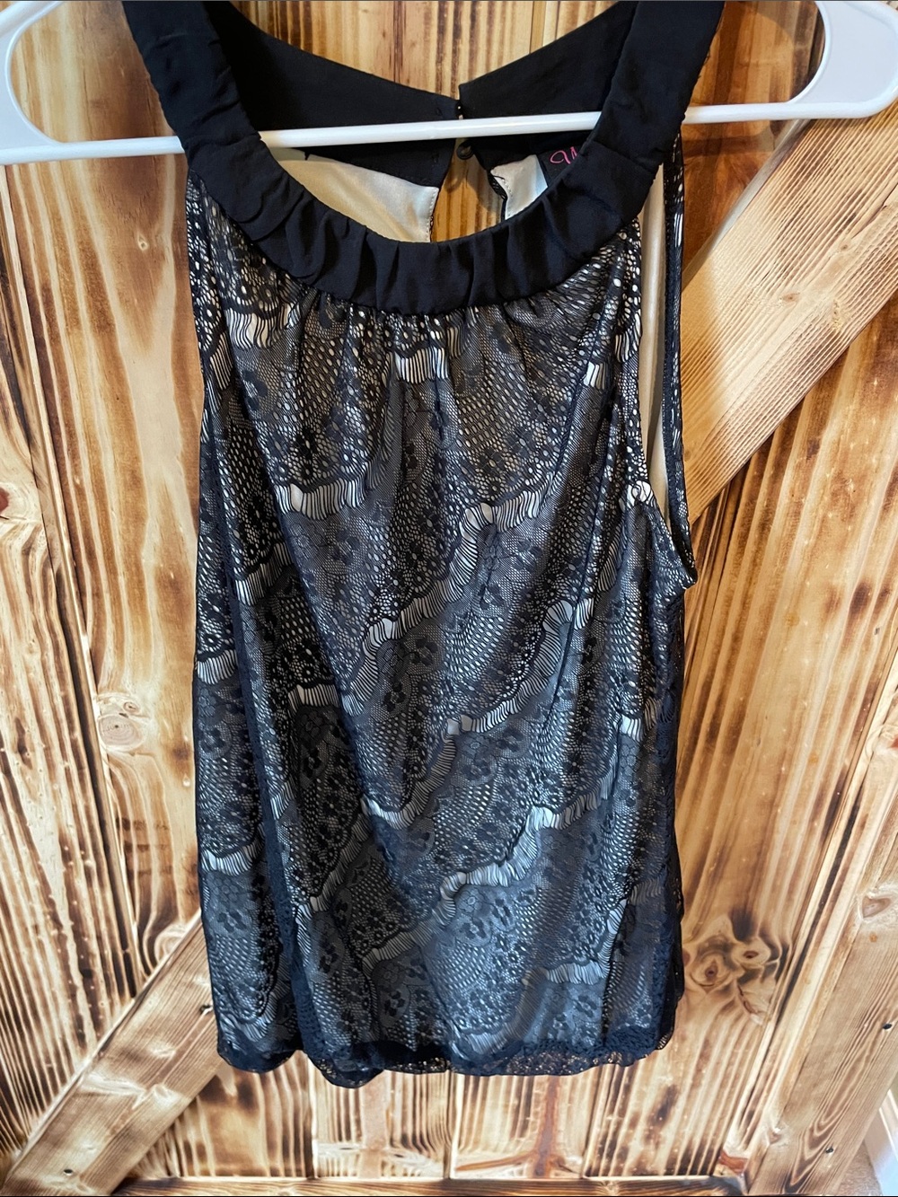 Black Lace Overlay Sleeveless Top -